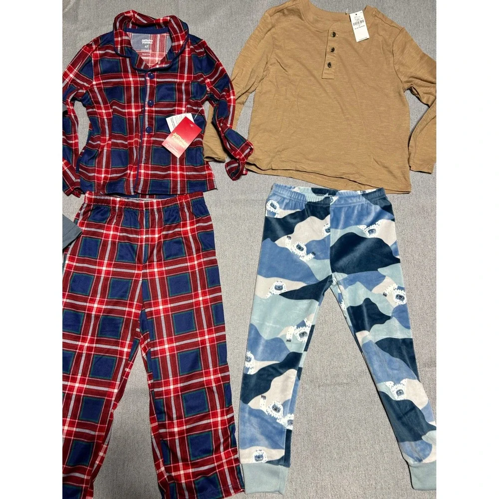 Jumping Beans Carter's Boys 4T‎ Pajama Set Lot 6pc Plaid Hot Wheels Blue Tan